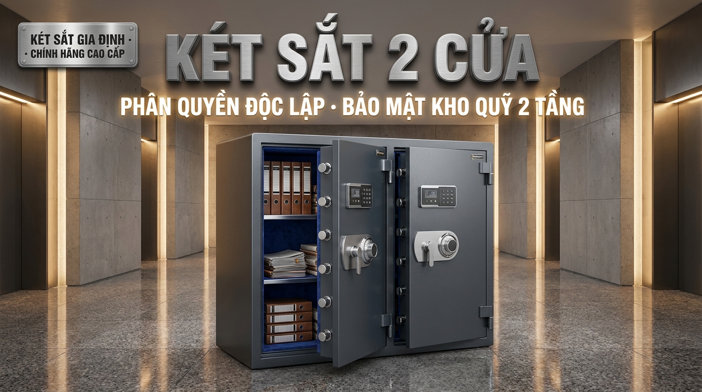 Két sắt 2 cửa hai cánh bản lề chịu lực phân quyền bảo mật kho quỹ chính hãng Két Sắt Gia Định