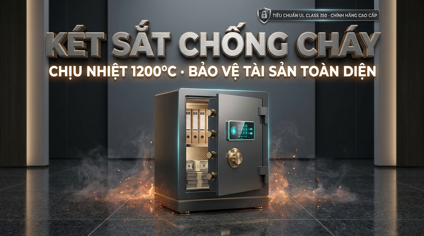 Két sắt chống cháy chính hãng chịu nhiệt 1200 độ C kết cấu hèm cửa tam cấp ngăn lửa phân phối tại Két Sắt Gia Định