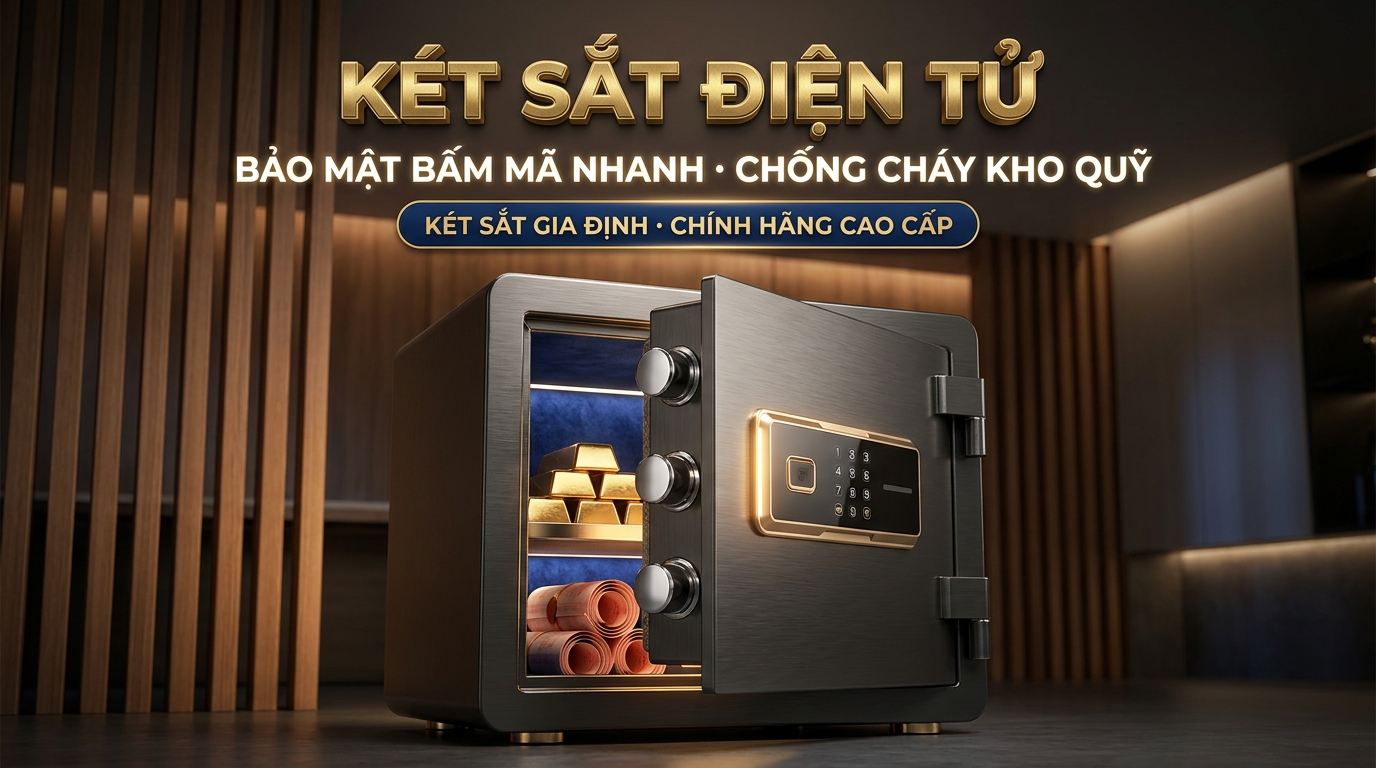 Két sắt điện tử chính hãng chống cháy với màn hình phím số dạ quang và chốt khóa đúc đặc
