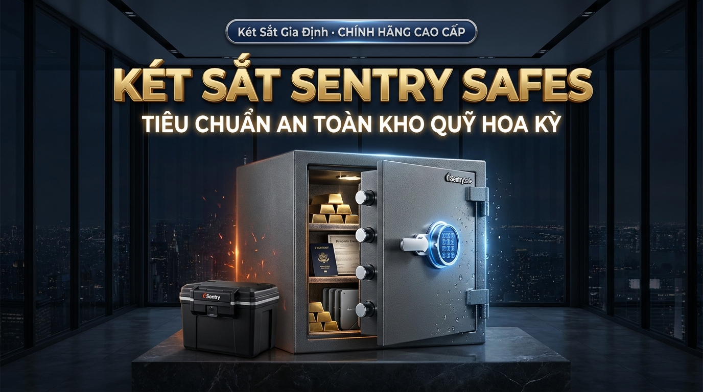 Alt Text: Két sắt Sentry Safes nhập khẩu Mỹ chống cháy UL và chống nước ETL chính hãng phân phối tại Két Sắt Gia Định