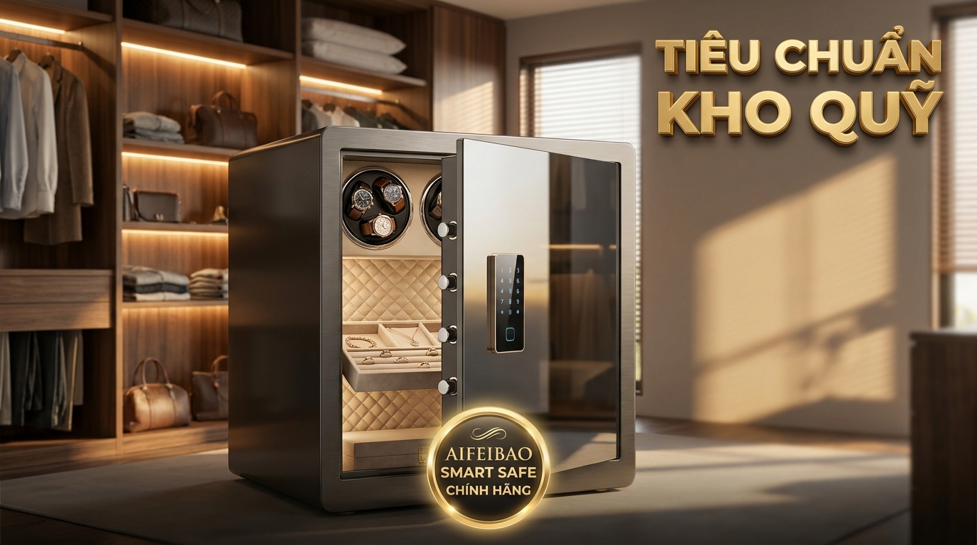 Két sắt thông minh Aifeibao nhập khẩu chính hãng mặt kính cường lực khóa vân tay