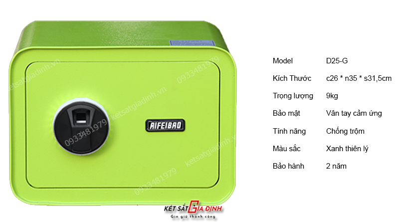 Két sắt mini vân tay Aifeibao D25-G màu xanh