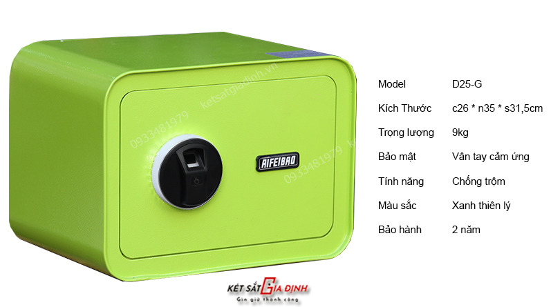 Két sắt mini vân tay Aifeibao D25F nhập khẩu màu xanh