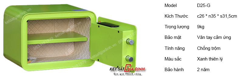 Két sắt mini vân tay Aifeibao D25-G màu xanh