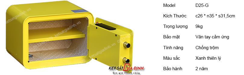 Két sắt mini vân tay Aifeibao D25-Y màu vàng