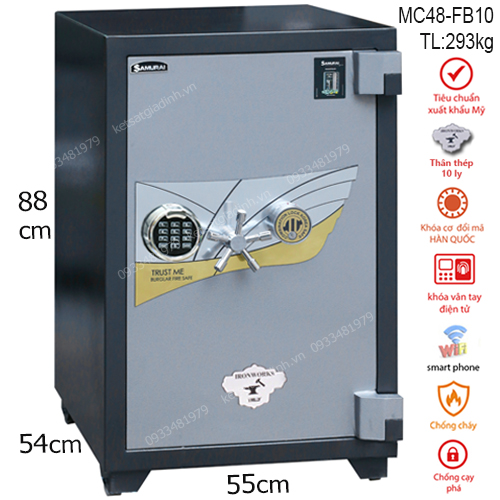 Két sắt thân thép dày 10ly MC48-FB10 vân tay điện tử kết hợp khóa cơ và App thông minh 2024