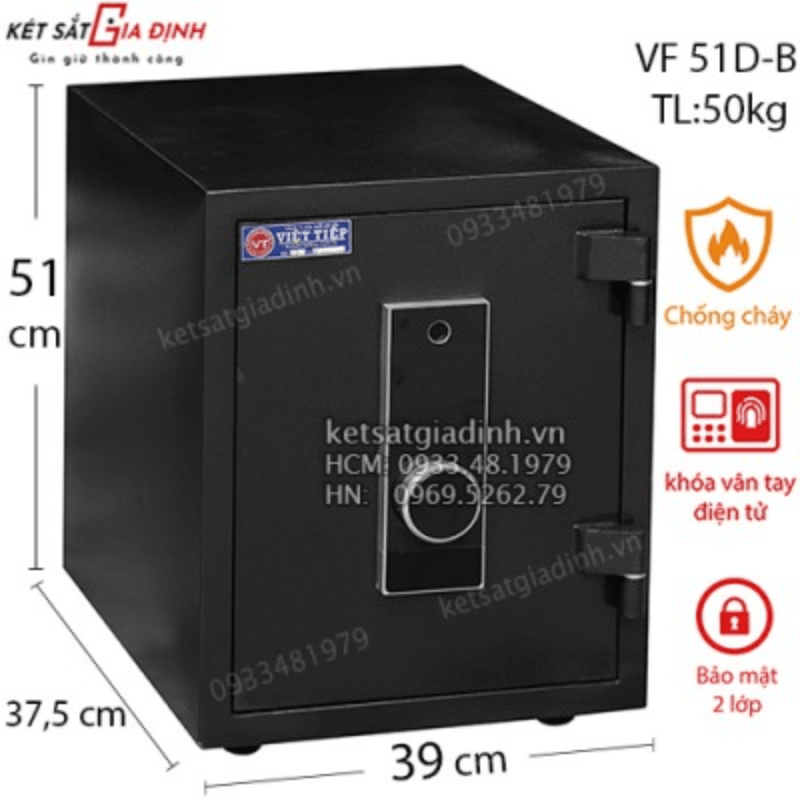 Két sắt vân tay điện tử Việt Tiệp VF51D-B chống cháy màu đen