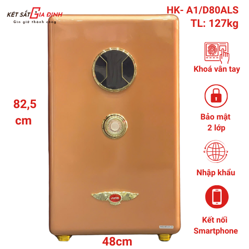 Két sắt thông minh AifeiBao HK-A1/D80ALS vân tay điện tử, app smartphone màu vàng đồng