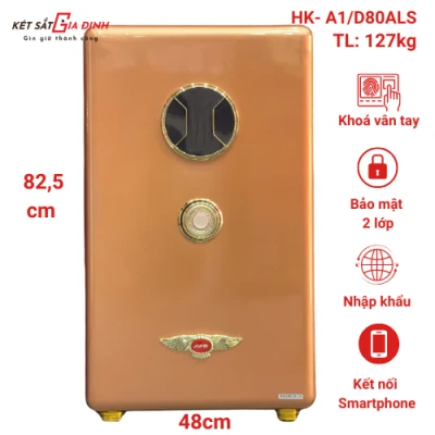 Két sắt thông minh AifeiBao HK-A1/D80ALS vân tay điện tử, app smartphone màu vàng đồng