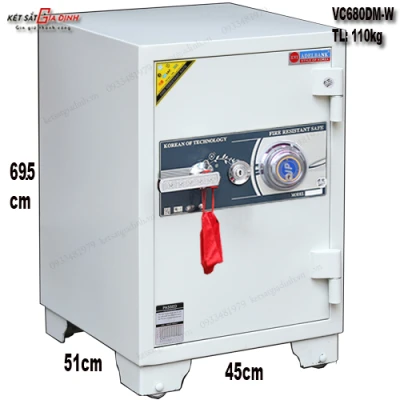 Két sắt chống cháy Adelbank VC680DM-W màu trắng, cơ đổi mã