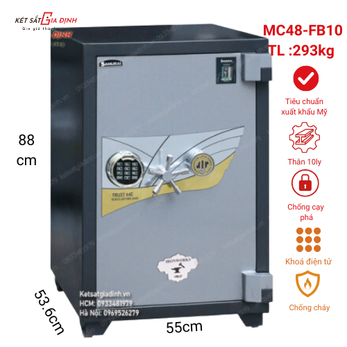 Két sắt thân thép dày 10ly MC48-FB10 vân tay điện tử kết hợp khóa cơ và App thông minh 2024