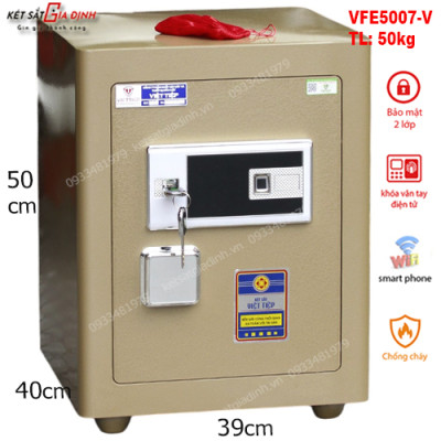 Két sắt Việt Tiệp siêu cường VFE5007-V vân tay mã số màu vàng đồng - Model mới